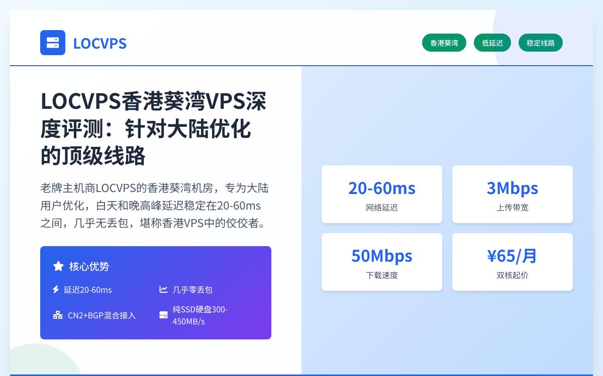 LOCVPS香港葵湾便宜VPS测评，CN2+BGP混合优化，非常适合建站主机测评主机格调
