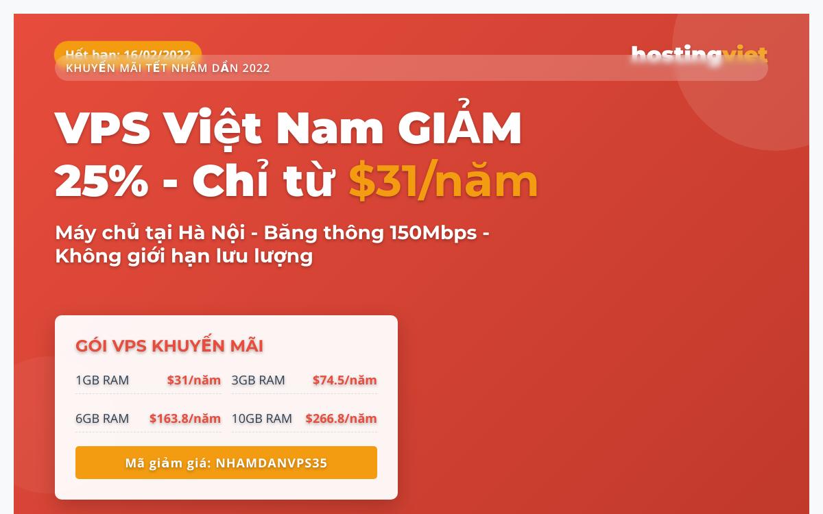 hostingviet 越南便宜VPS七五折促销，不限流量，年付31美元起优惠促销主机格调
