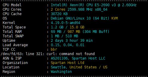 SpartanHost（斯巴达）西雅图 SEATTLE E5 KVM VPS 套餐测评，三网回程AS4837线路质量，依旧很屌，提供20Gb/s TCP DDoS 防御主机测评主机格调