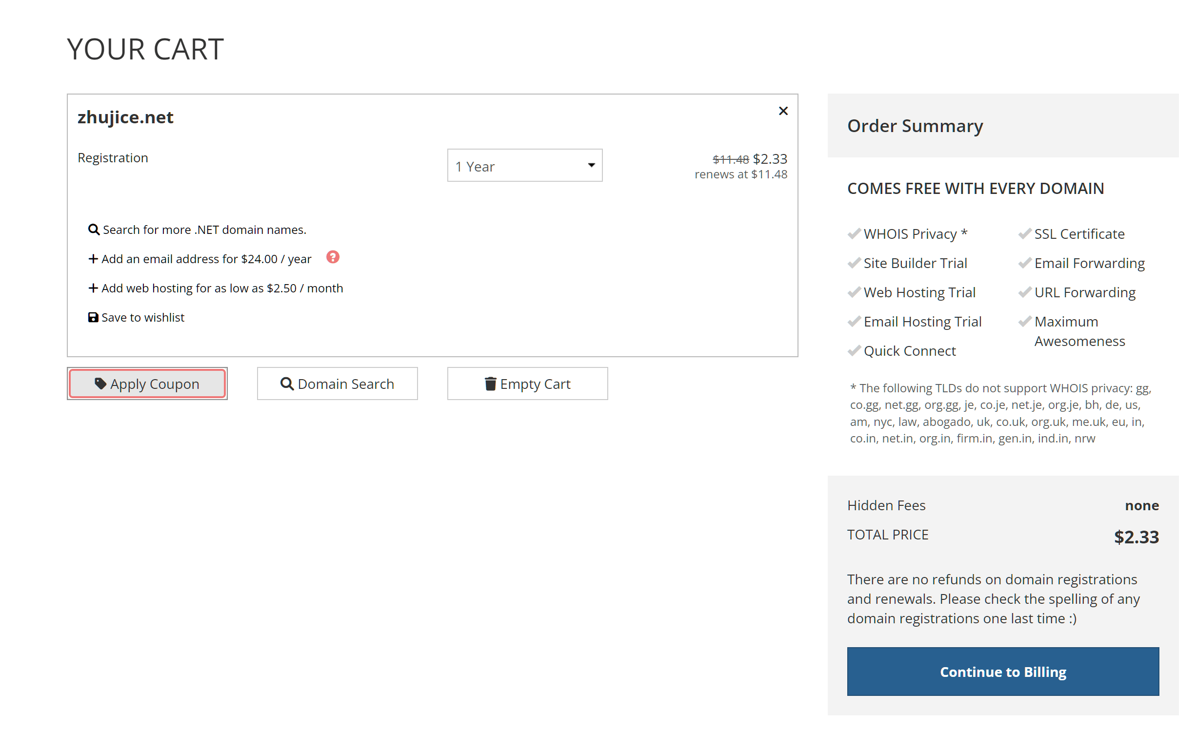 Porkbun注册 .NET 域名后缀，首年2.33美元；NameCheap 注册 .NET 后缀，首年4.48美元域名主机主机格调