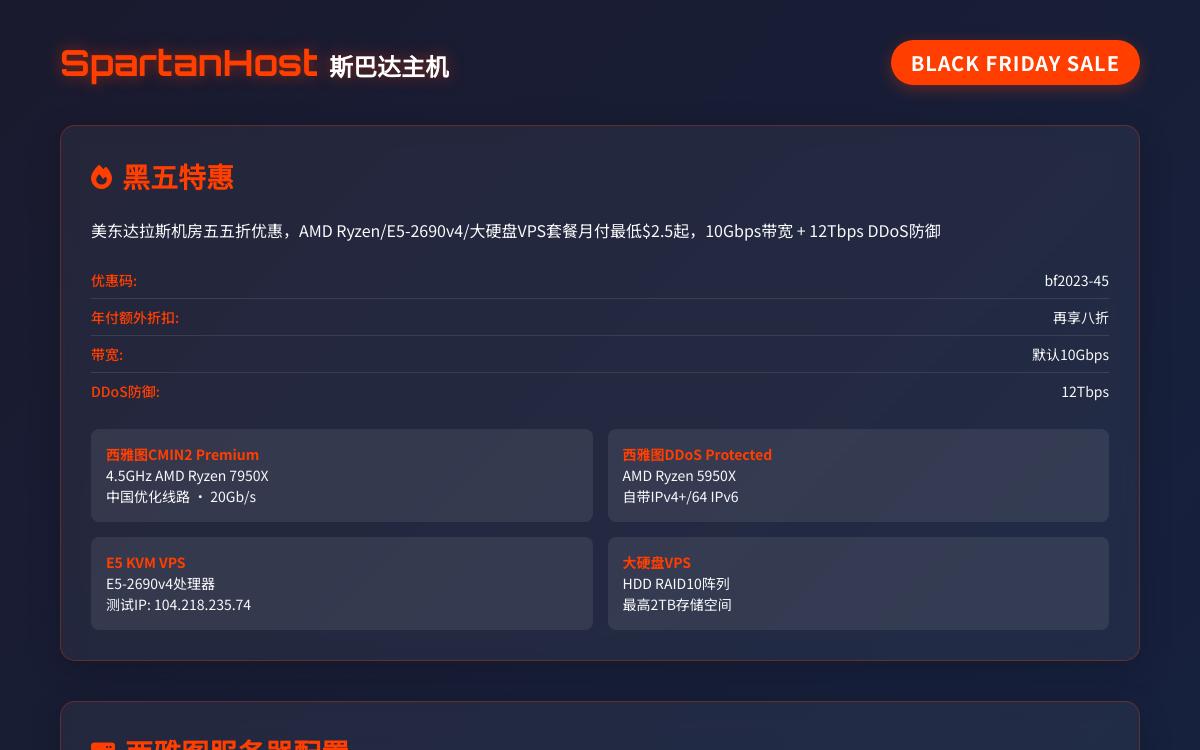 SpartanHost斯巴达黑五美国达拉斯高防VPS五五折优惠,$2.5起/月,10Gbps带宽/无限防御优惠促销主机格调 SpartanHost斯巴达黑五美国达拉斯高防VPS五五折优惠,$2.5起/月,10Gbps带宽/无限防御优惠促销主机格调