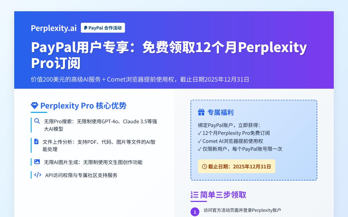 Perplexity Pro 免费用一年，绑定 Paypal 账户就可以免费获得 12 个月 Perplexity Pro 订阅优惠促销主机格调
