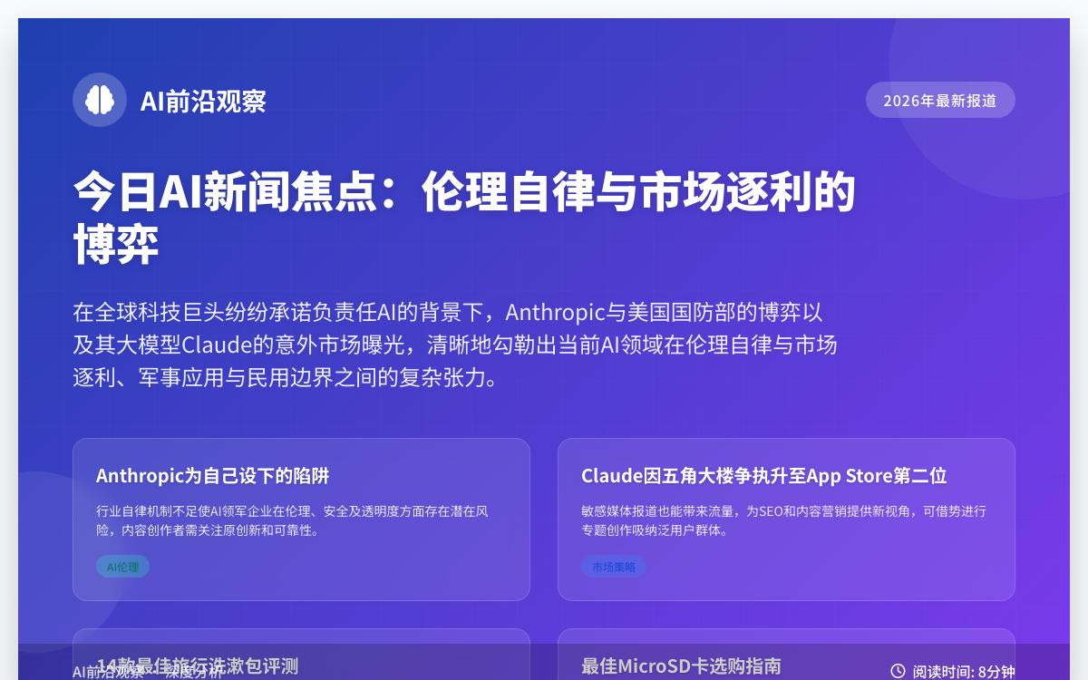 主机格调AI日报(26.03.01):Anthropic设陷阱 + Anthropic:Claude登顶AppStore + 旅行洗漱包精选AI快讯主机格调 主机格调AI日报(26.03.01):Anthropic设陷阱 + Anthropic:Claude登顶AppStore + 旅行洗漱包精选AI快讯主机格调