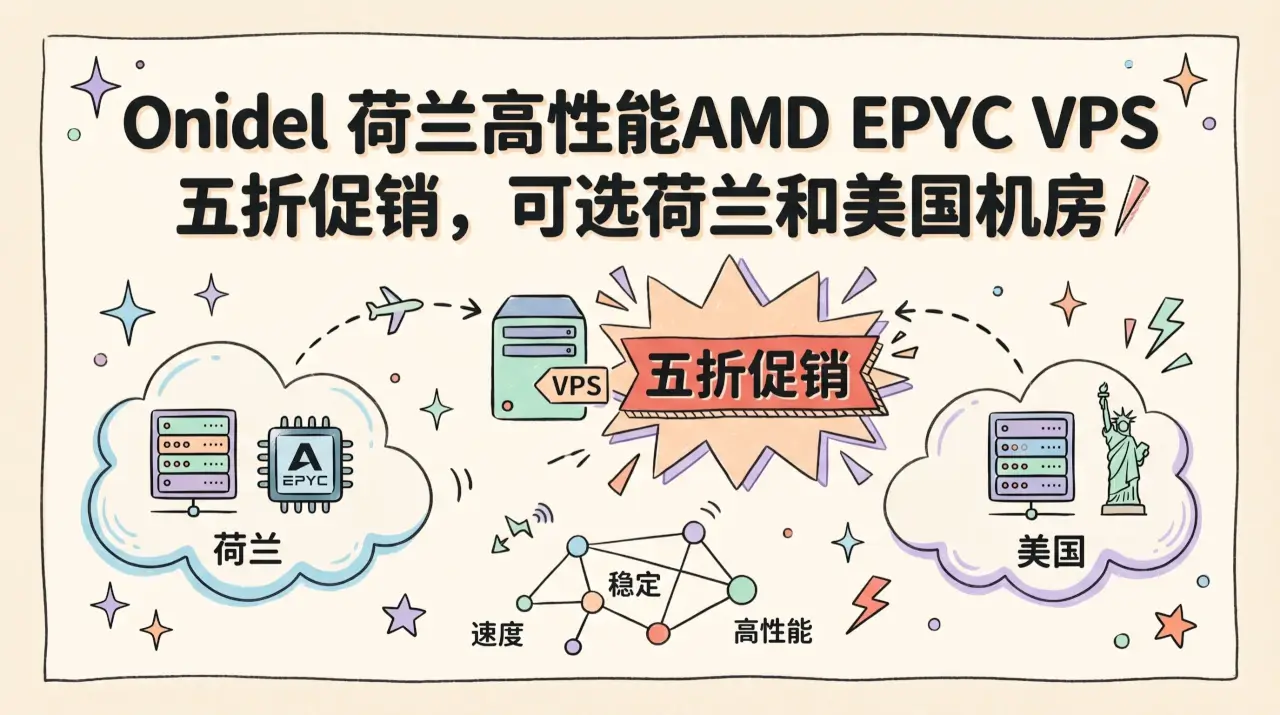 Onidel 荷兰高性能AMD EPYC VPS 五折促销，可选荷兰和美国机房/高性能AMD EPYC/1Gbps带宽，年付 $29.70 起优惠促销主机格调