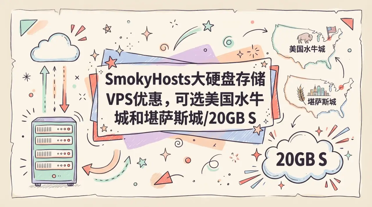 SmokyHosts大硬盘存储VPS优惠，可选美国水牛城和堪萨斯城/20GB SSD+1TB-5TB HDD超大容量，年付 $35.95 起优惠促销主机格调