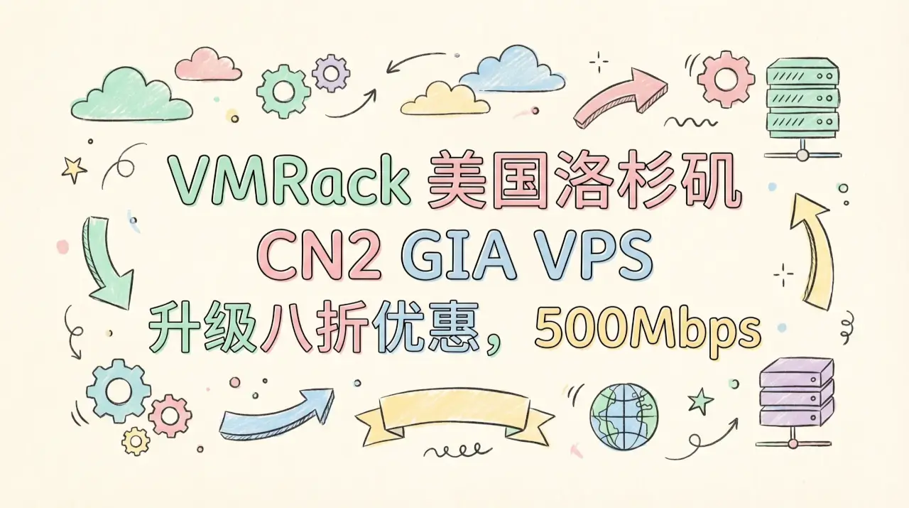 VMRack 美国洛杉矶 CN2 GIA VPS 升级八折优惠，500Mbps 带宽升级，年付$35 起优惠促销主机格调