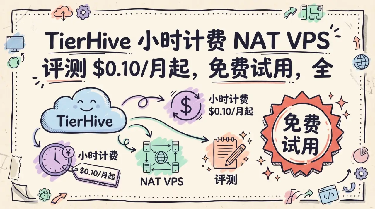 TierHive 小时计费 NAT VPS 评测 $0.10/月起，免费试用，全球 5 机房可选优惠促销主机格调