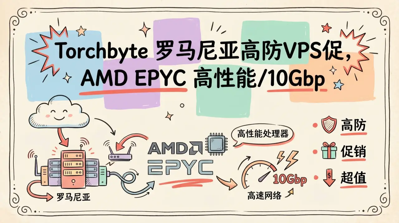 Torchbyte 罗马尼亚高防VPS促销，AMD EPYC 高性能/10Gbps不限制流量/DDoS防护，€15/年起优惠促销主机格调