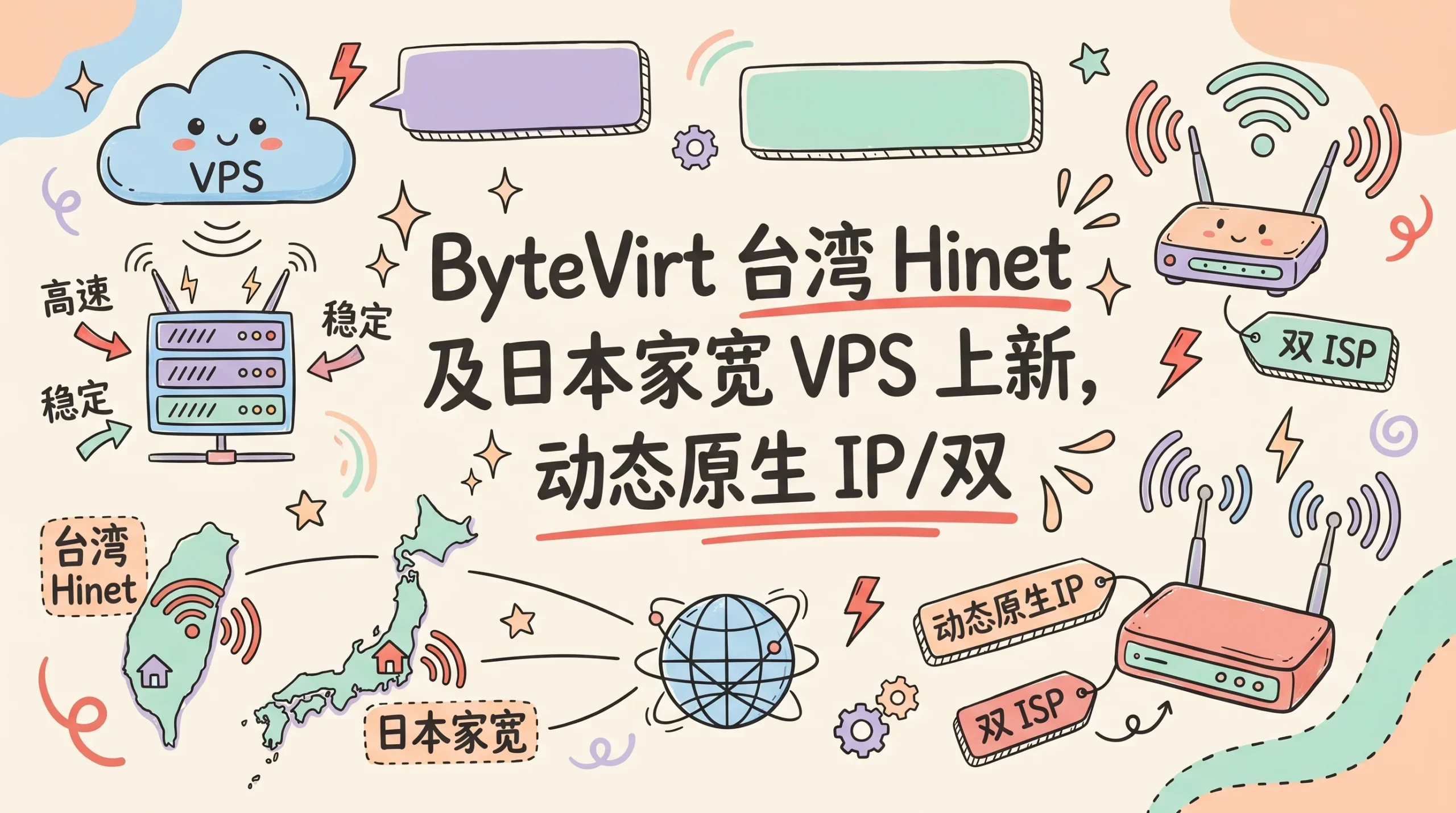 ByteVirt 台湾 Hinet 及日本双ISP家宽 VPS 上新，动态原生 IP/双 ISP 属性解锁中国台湾及日本本土流媒体，半年付 $140 起/年付 $55.2 起优惠促销主机格调