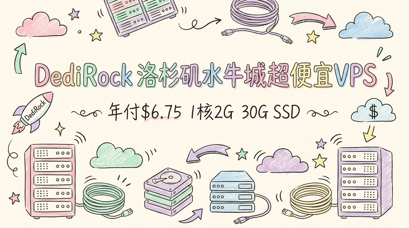 DediRock 美国洛杉矶/水牛城超便宜VPS促销，1核2G/30G SSD/2TB流量，年付 $6.75优惠促销主机格调