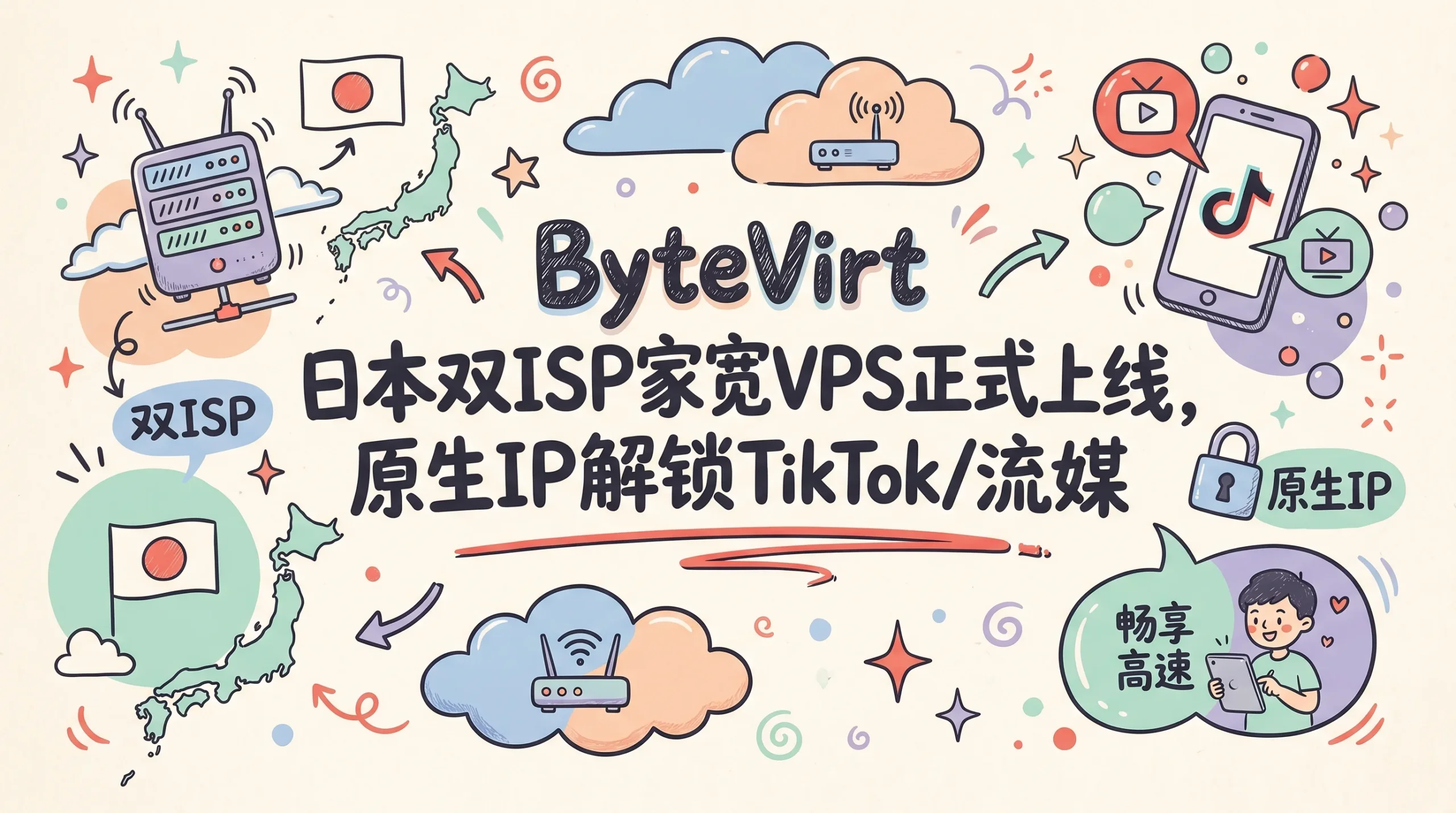 ByteVirt 日本双ISP家宽住宅 IP VPS正式上线，日本原生IP解锁日本本土TikTok/奈飞油管等流媒体，$25/季起优惠促销主机格调