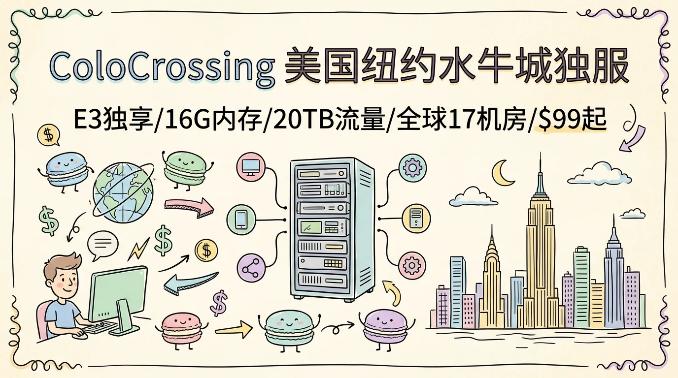 ColoCrossing美国纽约水牛城 E3 独服，独享资源/16G 内存/20TB 流量/全球17机房，年付 $99 起优惠促销主机格调