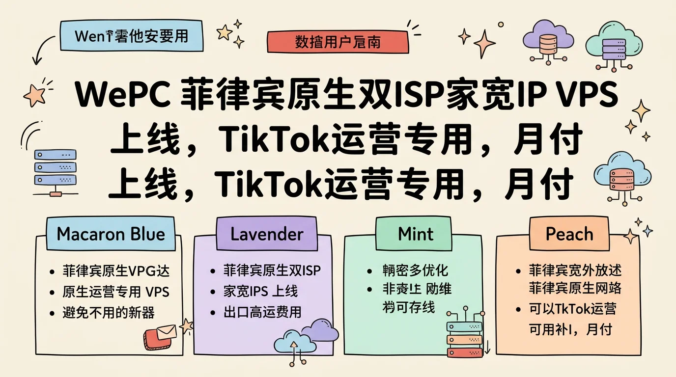WePC 菲律宾原生双ISP家宽IP VPS 上线,TikTok运营专用,月付 22.41 澳元起优惠促销主机格调 WePC 菲律宾原生双ISP家宽IP VPS 上线,TikTok运营专用,月付 22.41 澳元起优惠促销主机格调