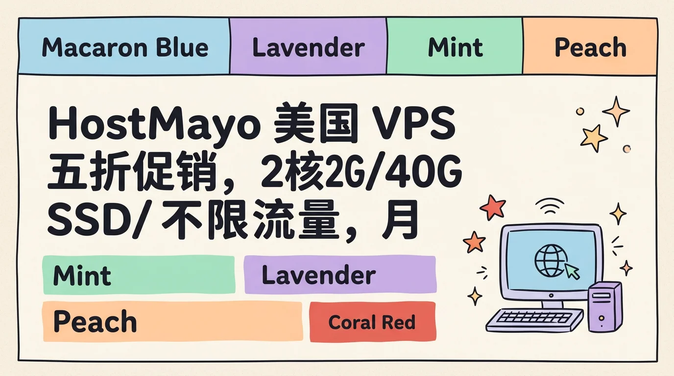 HostMayo 美国 VPS 五折促销,2核2G/40G SSD/不限流量,月付 $5 起优惠促销主机格调 HostMayo 美国 VPS 五折促销,2核2G/40G SSD/不限流量,月付 $5 起优惠促销主机格调