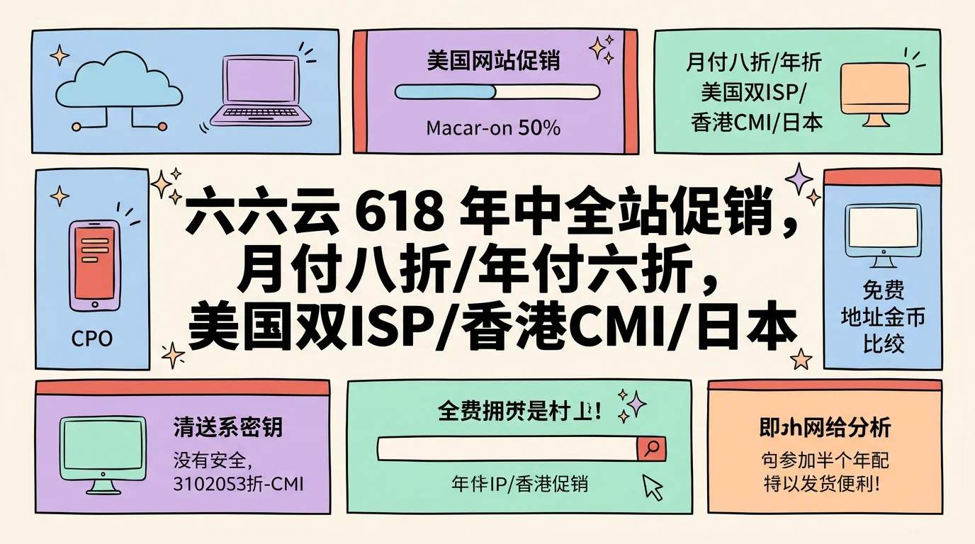 六六云 618 年中全站促销，月付八折/年付六折，美国双ISP/香港CMI/日本软银/英国原生IP多机房可选优惠促销主机格调