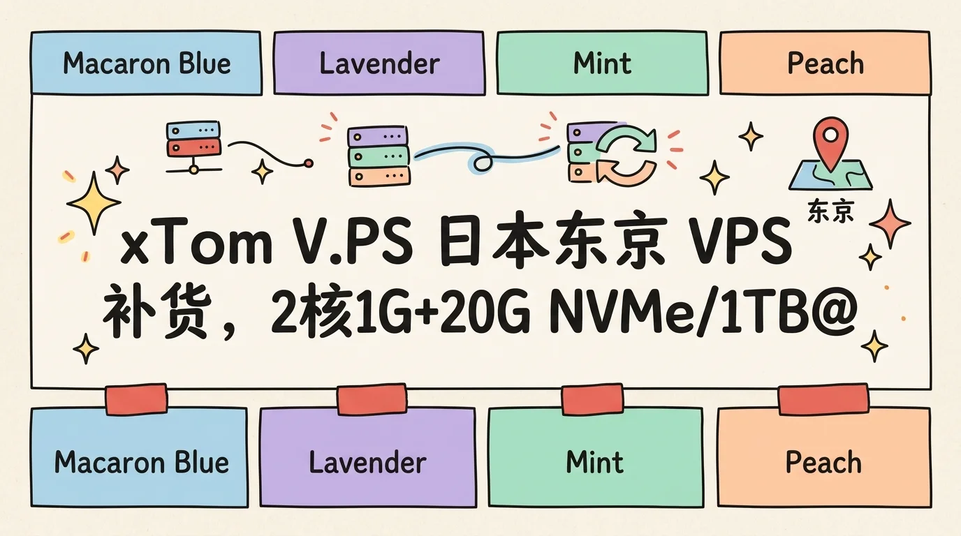 V.PS 日本东京软银 VPS 补货，2核1G+20G NVMe/1TB@1Gbps日本软银线路，月付€6.95起优惠促销主机格调