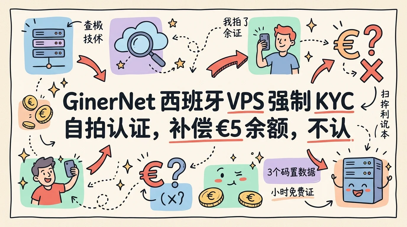 GinerNet 西班牙 VPS 强制 KYC 自拍认证，补偿 €5 余额，不认证新面板无法使用优惠促销主机格调