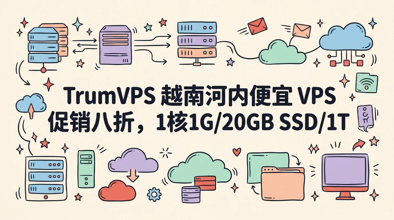 TrumVPS 越南河内便宜 VPS 促销八折,1核1G/20GB SSD/1TB流量,年付 $14.80 起优惠促销主机格调 TrumVPS 越南河内便宜 VPS 促销八折,1核1G/20GB SSD/1TB流量,年付 $14.80 起优惠促销主机格调