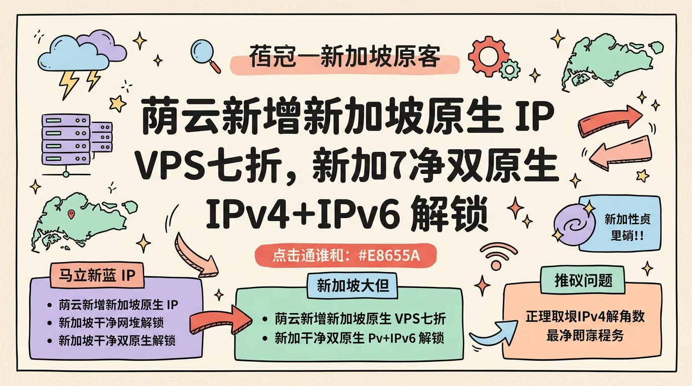 荫云新增新加坡原生 IP VPS七折，新加坡干净双原生 IPv4+IPv6 解锁新加坡奈飞油管等流媒体，月付 $7 起优惠促销主机格调