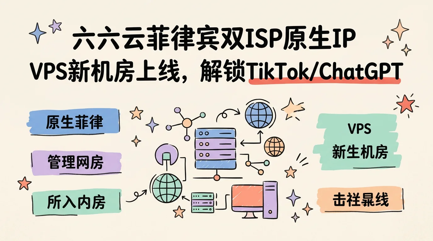 六六云菲律宾双ISP原生IP VPS新机房上线,解锁TikTok/ChatGPT等AI工具,月付64元起优惠促销主机格调 六六云菲律宾双ISP原生IP VPS新机房上线,解锁TikTok/ChatGPT等AI工具,月付64元起优惠促销主机格调