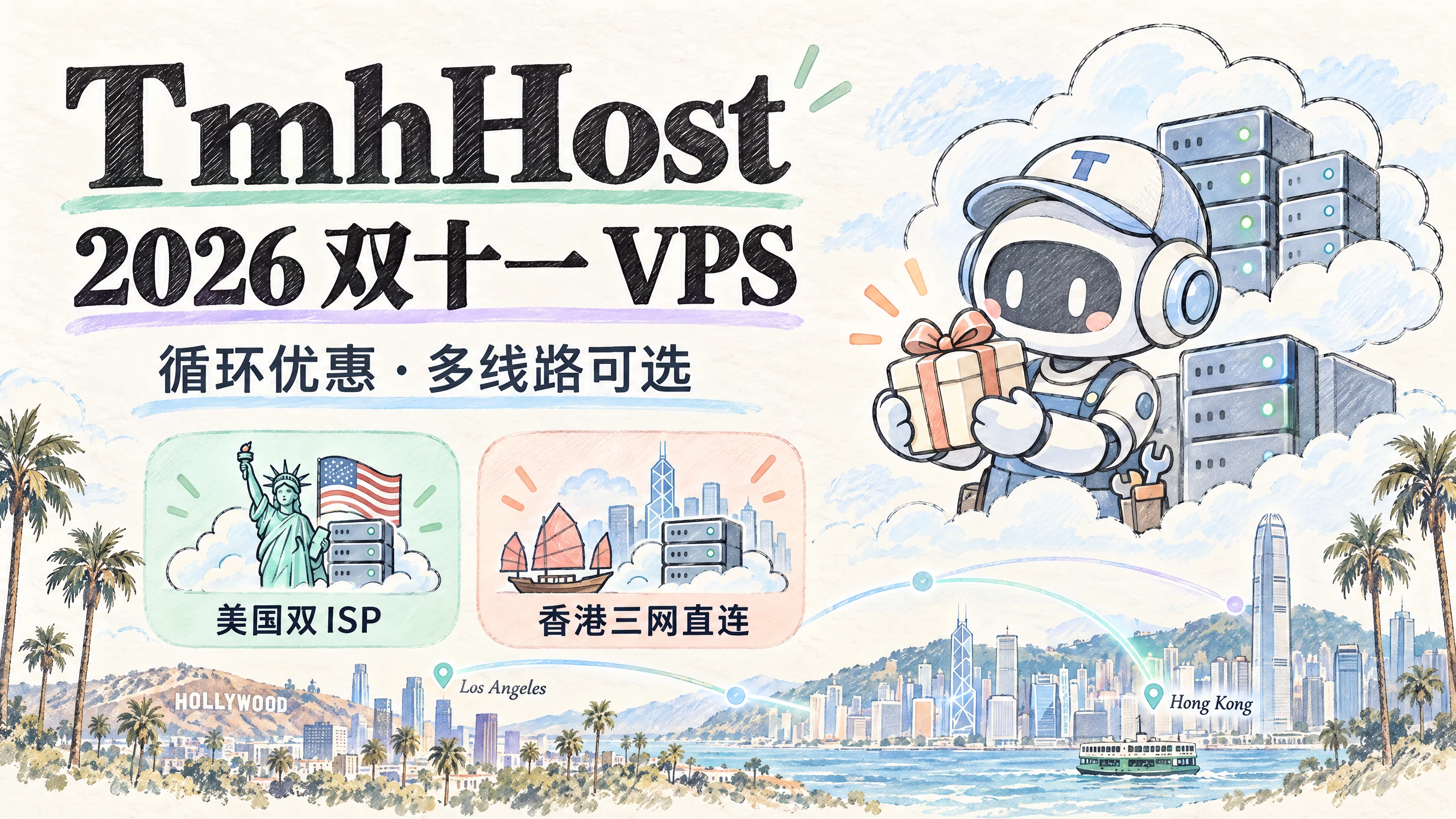 TmhHost 2026 双十一 VPS 循环 8.8 折 33 元/月起，美国双 ISP 住宅 IP 季付 120 元起