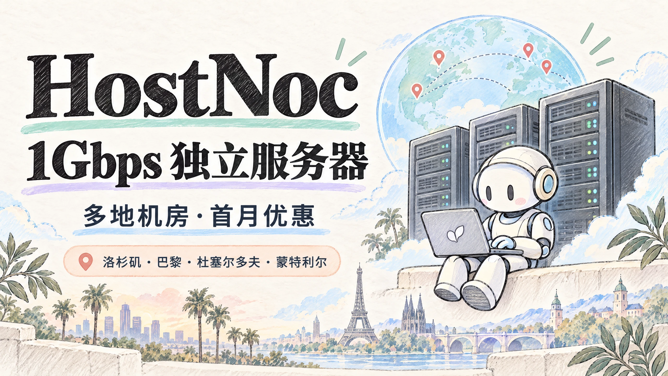 HostNoc 1Gbps 独立服务器首月额外 9 折，洛杉矶 $22.46/月起